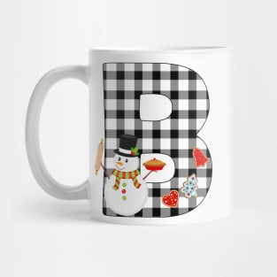 BW Buffalo Checks Pattern Monogram B | Snowman Mug